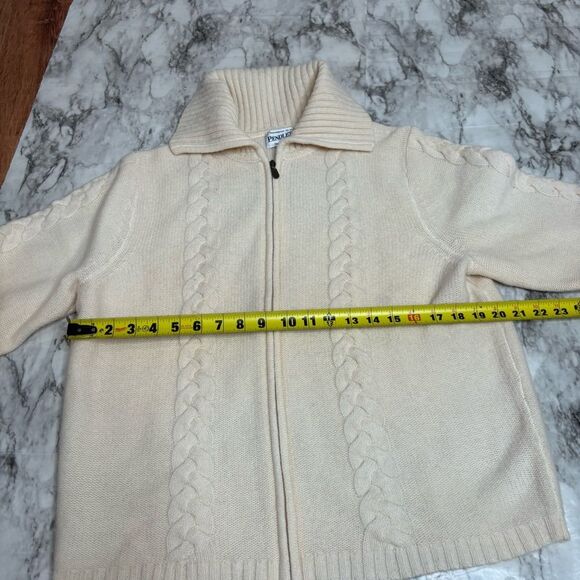 Pendleton 100% Lambswool Full Zip Cable Knit Ladies Sweater Cream Size large - Picture 6 of 7